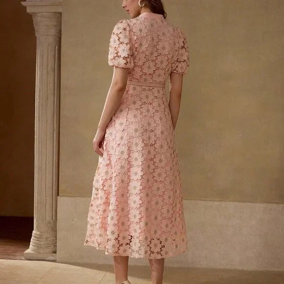 floral embroidered puff sleeve dress Simply Southern Embroidered Puff Sleeve Dress Linen / L, Size L main image 0